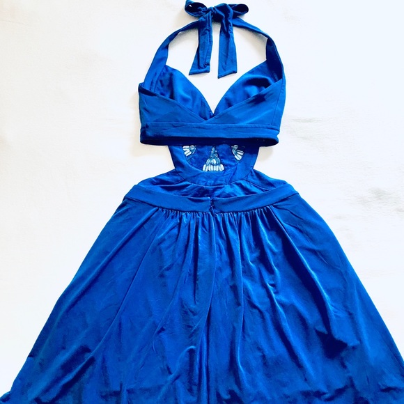 NWT BCBG Blue Cutout Jeweled Mini Dress L - Picture 4 of 6